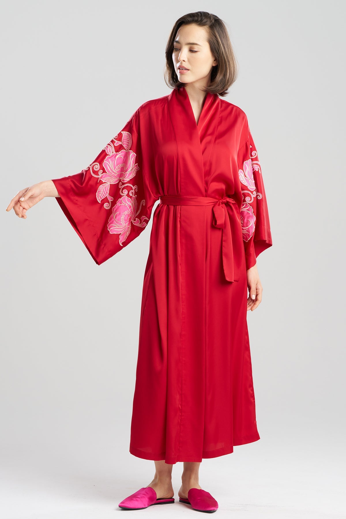 Satin Essentials Embroidered Kimono Brocade Red