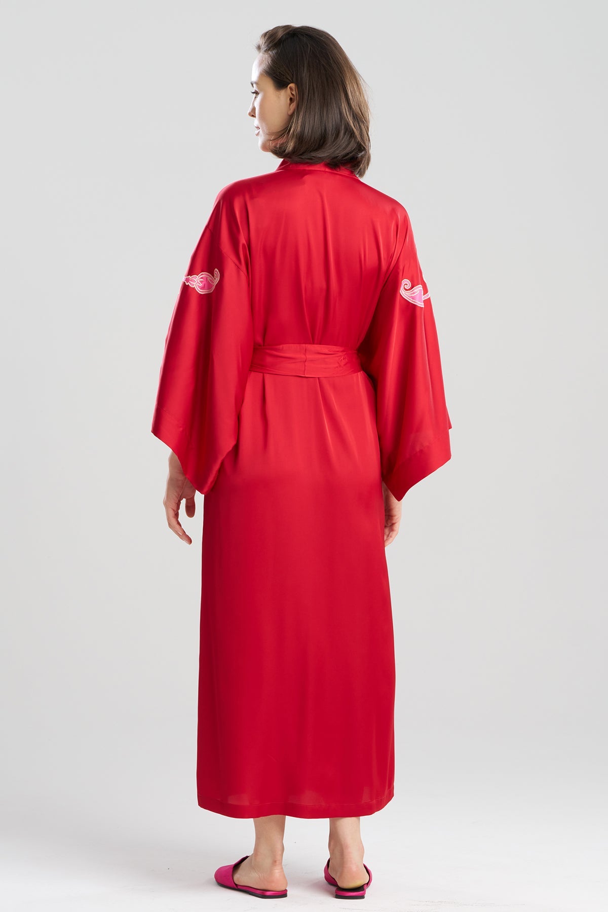 Satin Essentials Embroidered Kimono Brocade Red