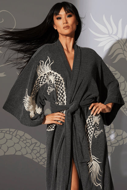 Buy Kham Dragon Embroidered Robe in Black Online Black