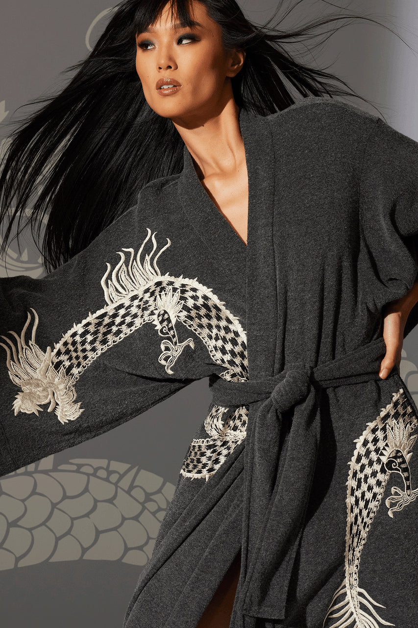Buy Kham Dragon Embroidered Robe in Black Online Black