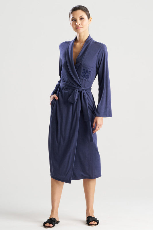 Shangri-La Embroidered TENCEL™ Robe Heather Night Blue