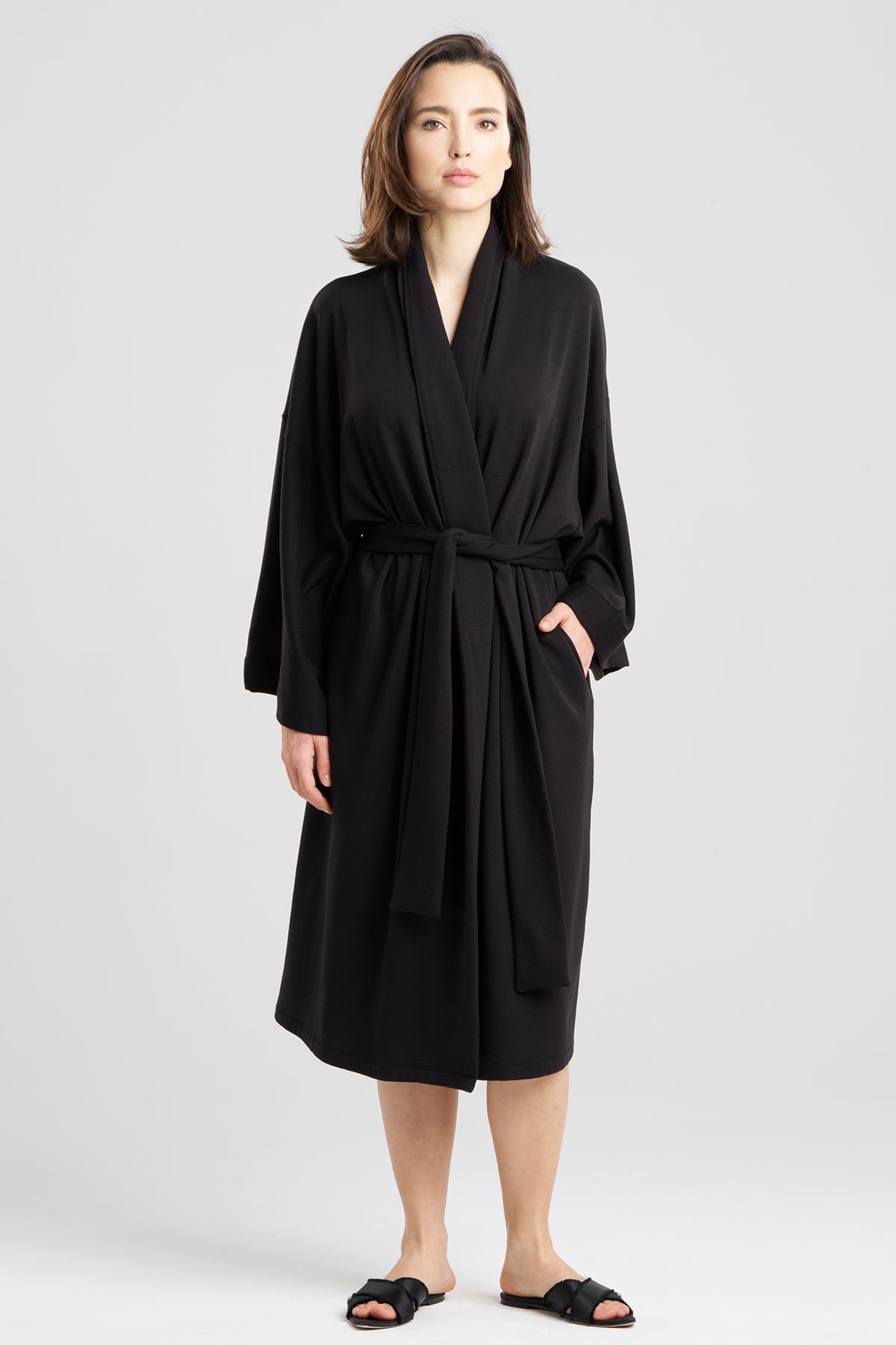 Cocoon Brushed French Terry Dragon Embroidered Robe Black