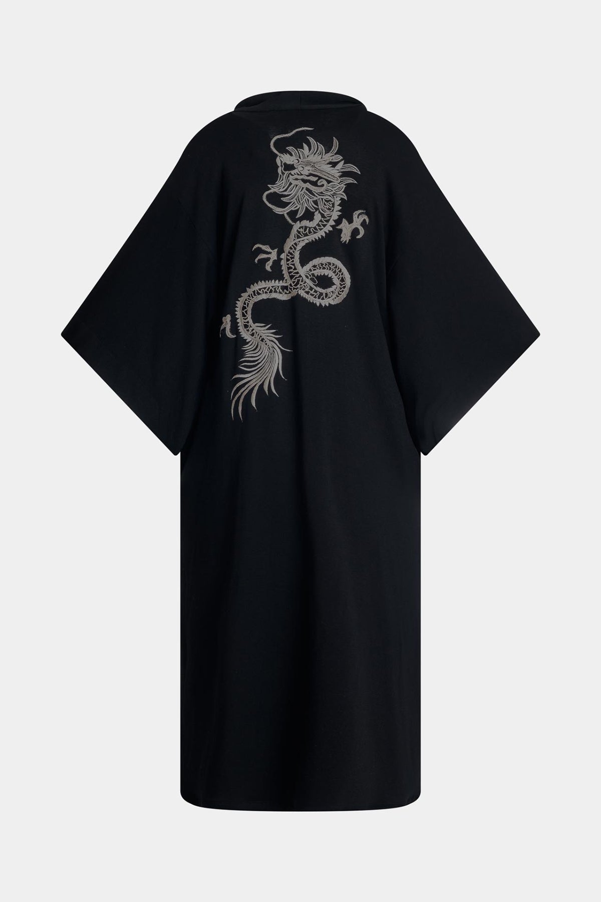 Cocoon Brushed French Terry Dragon Embroidered Robe Black