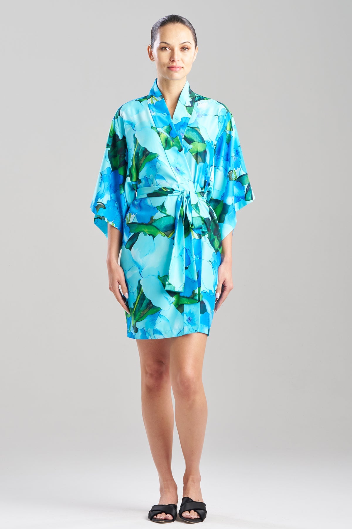 Isla Printed Satin Wrap Blue