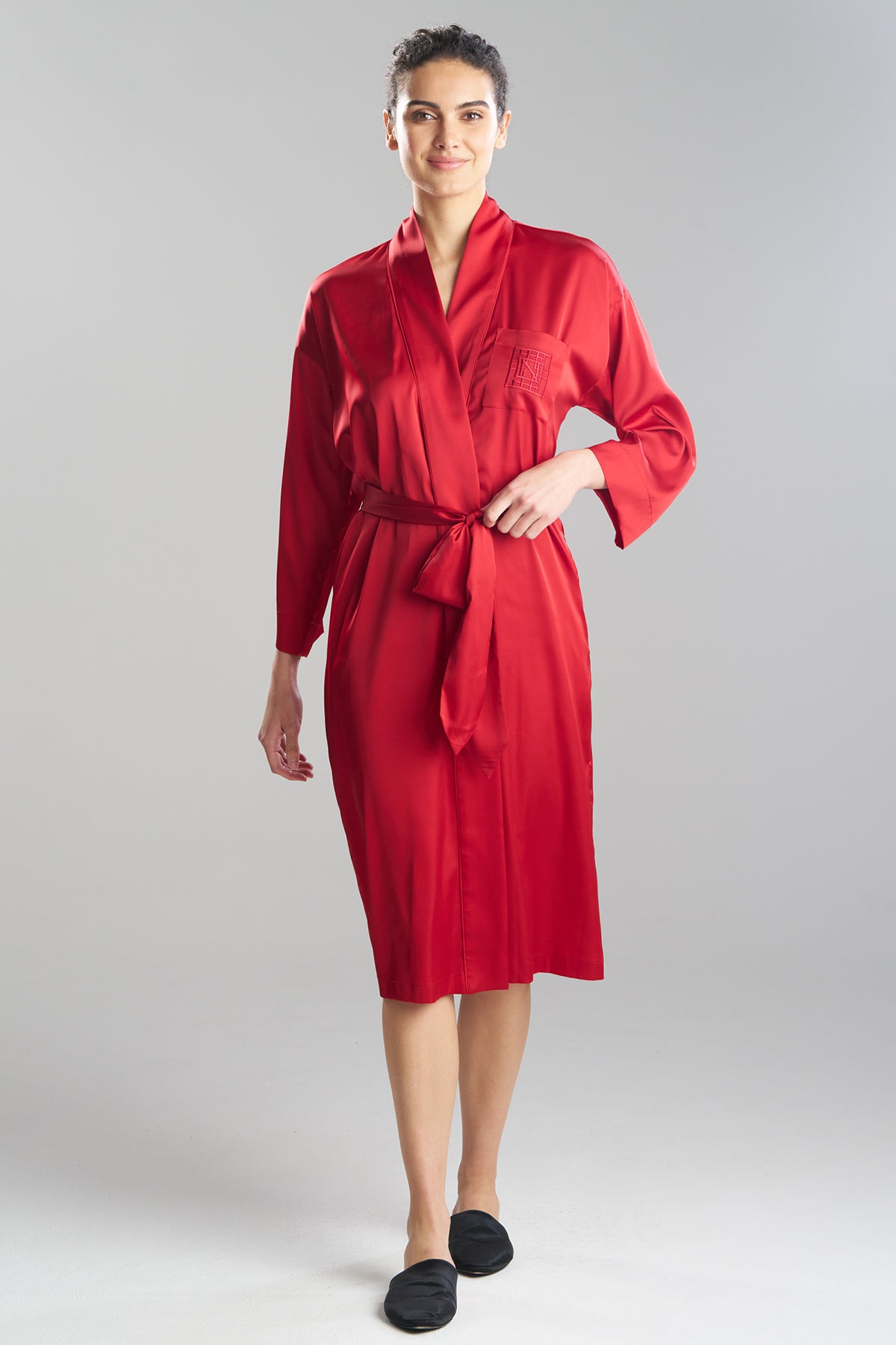 Satin Essentials Embroidered Robe Brocade Red