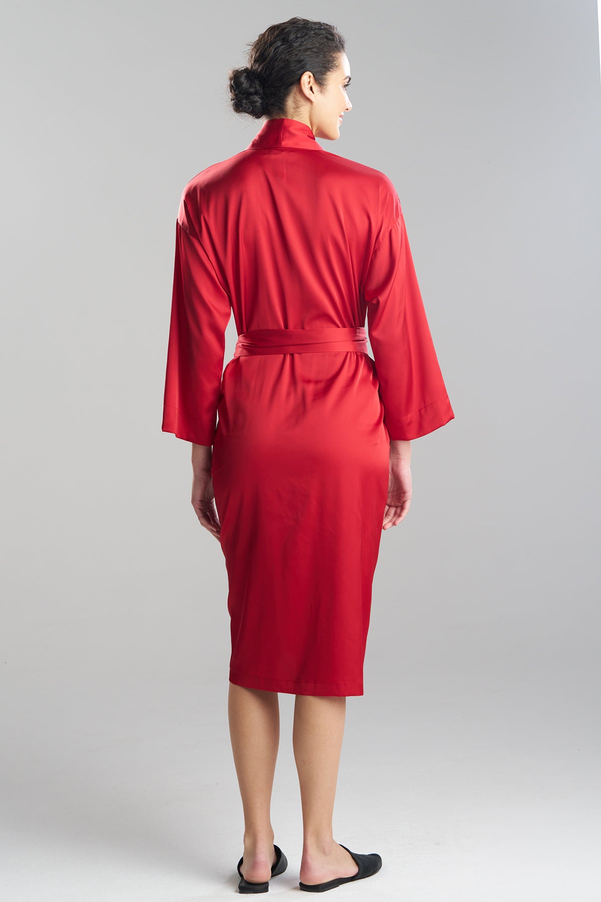 Satin Essentials Embroidered Robe Brocade Red