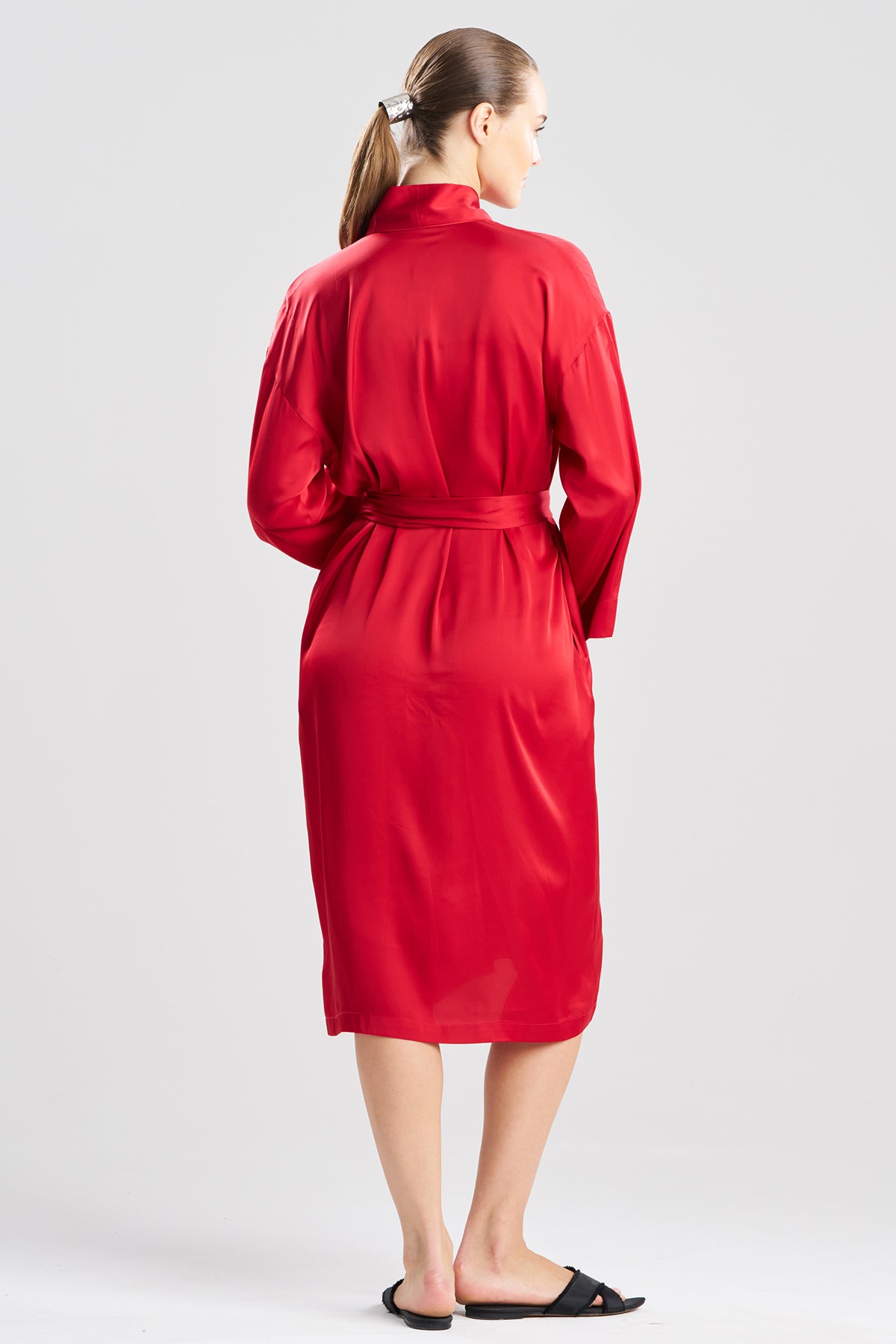 Satin Essentials Embroidered Robe Brocade Red