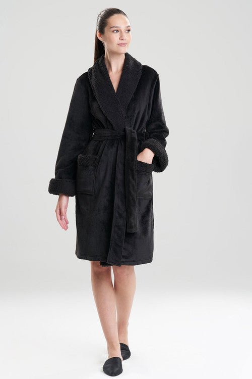 Buy Plush Sherpa Cozy Robe in Black Online Black
