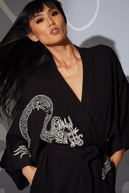 Buy Cocoon Embroidered Robe in Black Online Black