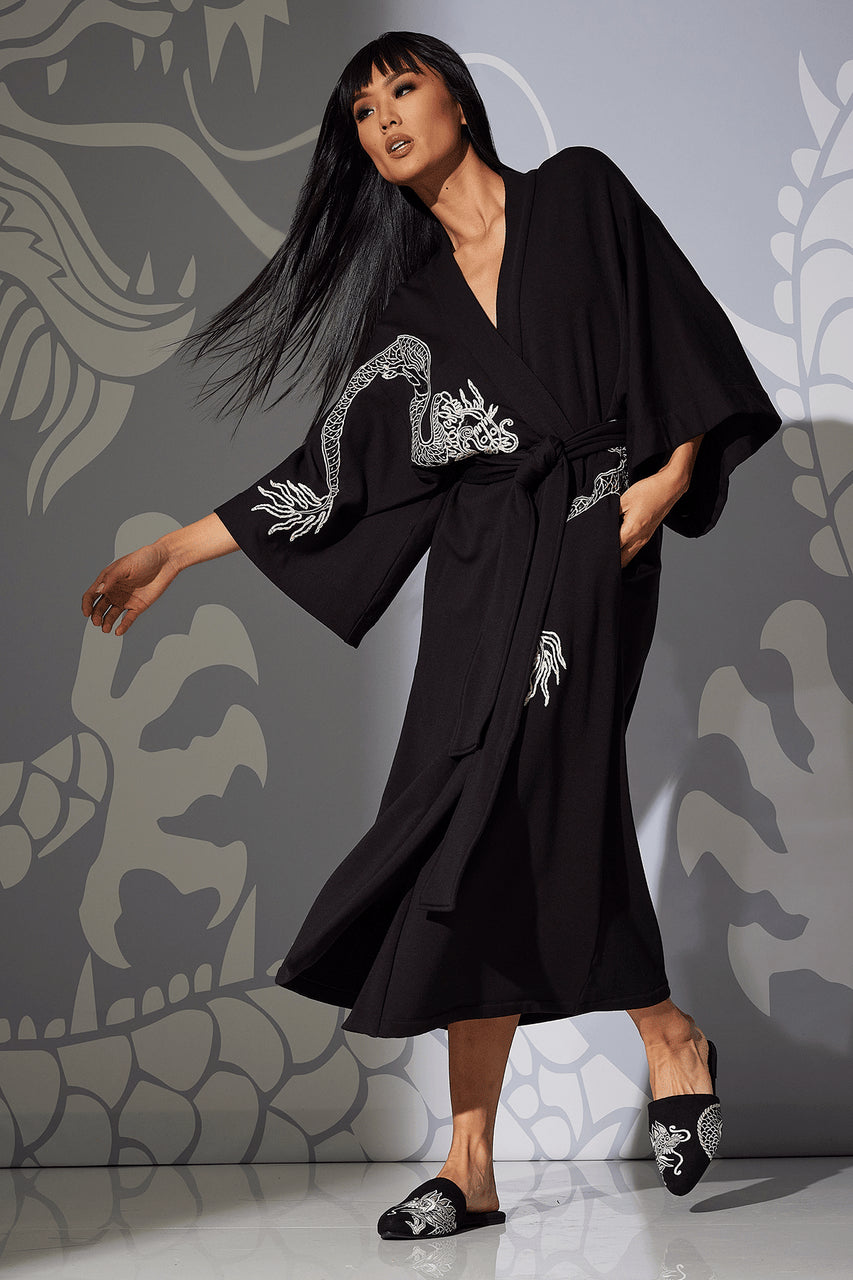 Buy Cocoon Embroidered Robe in Black Online Black