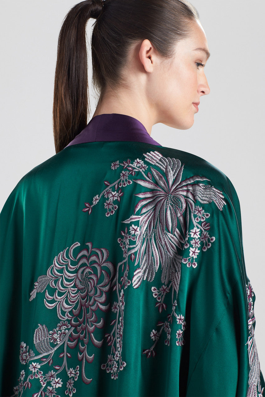 Buy Chinoiserie Embroidery Silk Robe in Juniper Online Juniper