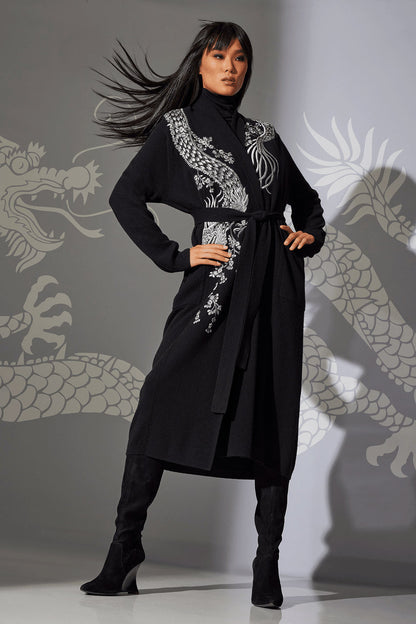 Buy Cashmere Embroidered Dragon Robe in Black Online Black