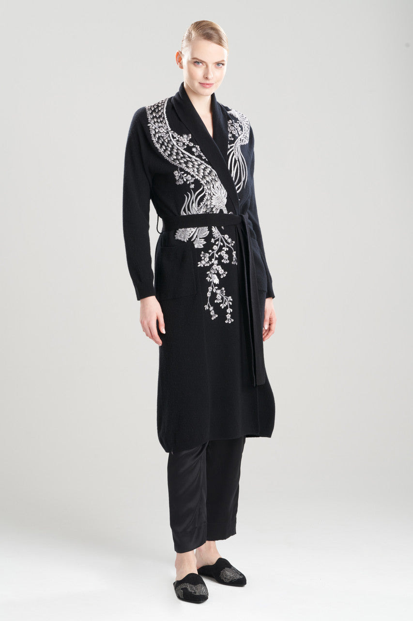 Buy Cashmere Embroidered Dragon Robe in Black Online Black