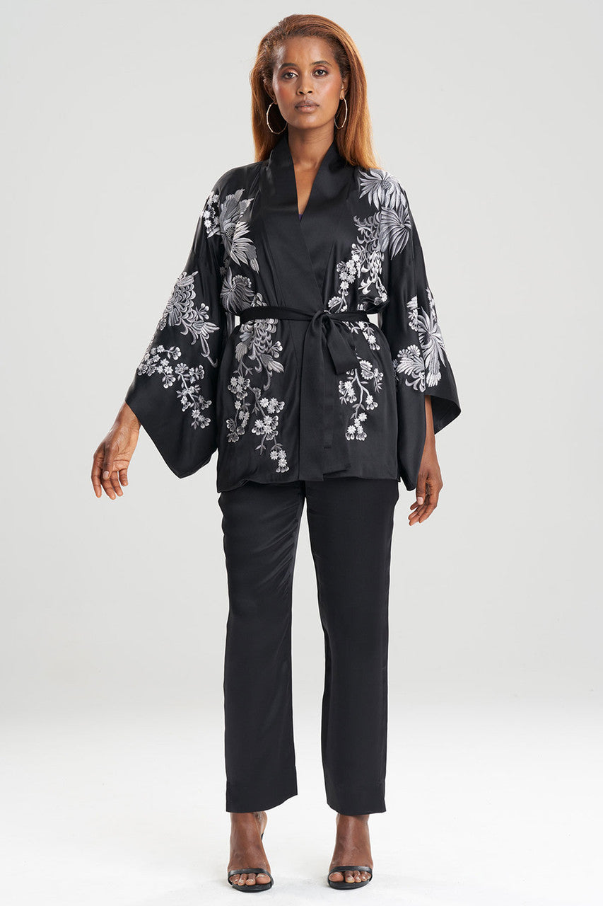 Buy Dragon Embroidery Silk Wrap in Black Online Black