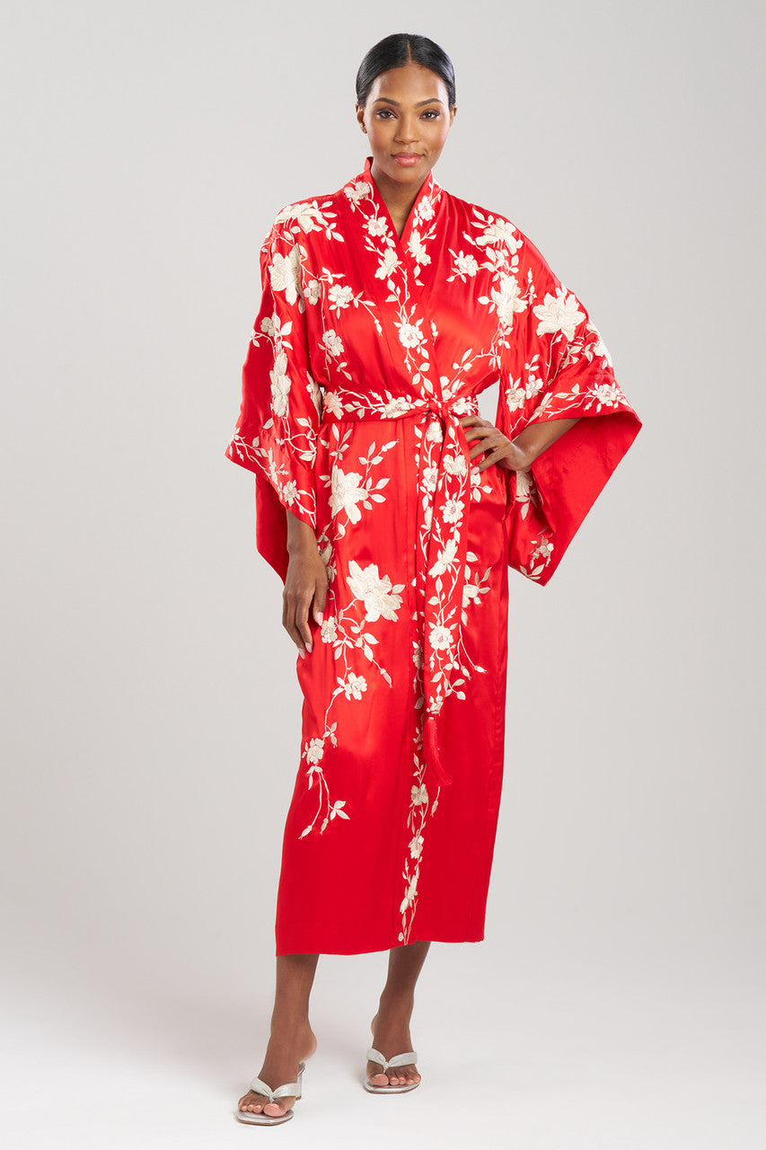Buy Key Essentials Embroidered Kimono Tassel Silk Robe in Scarlet Online Scarlet