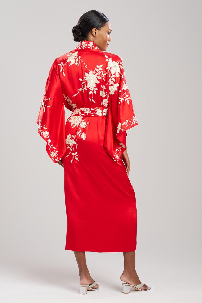 Buy Key Essentials Embroidered Kimono Tassel Silk Robe in Scarlet Online Scarlet