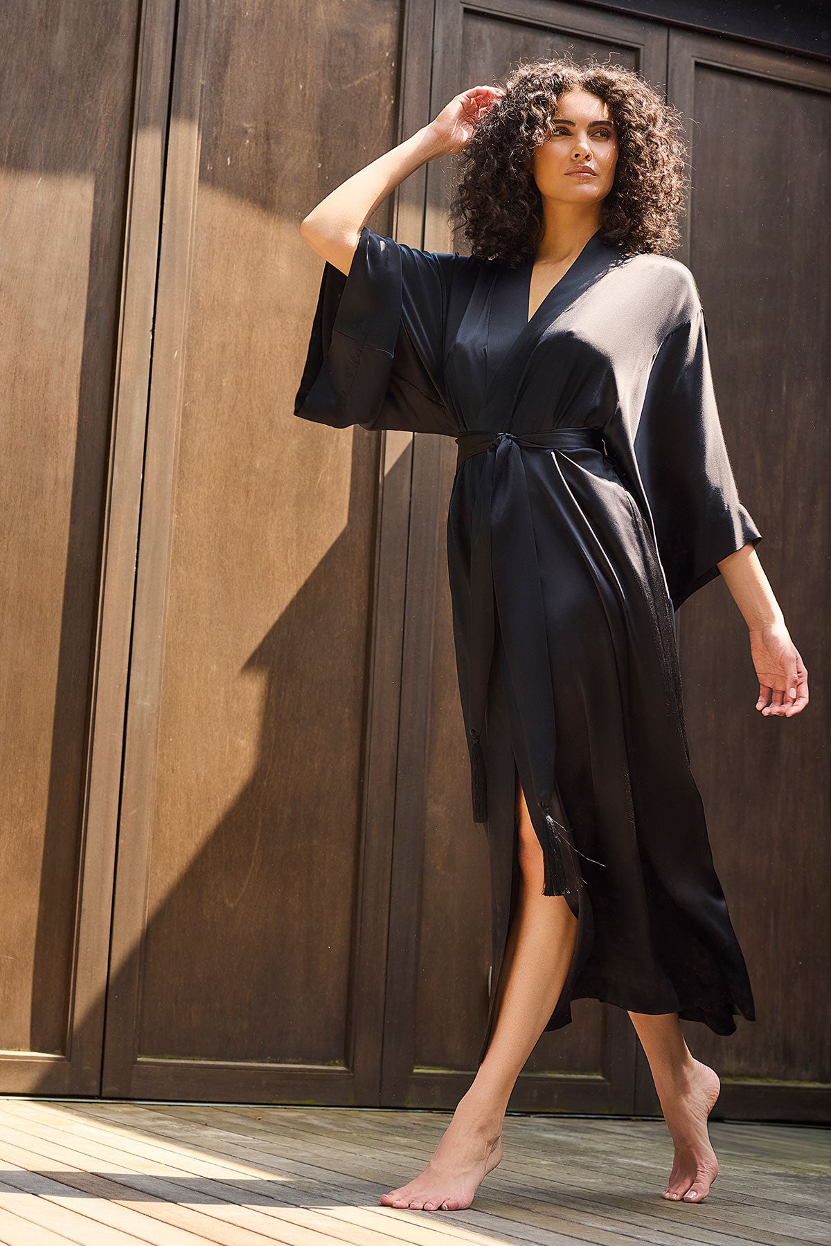 Buy Key Essentials Silk Robe in Black Online Black