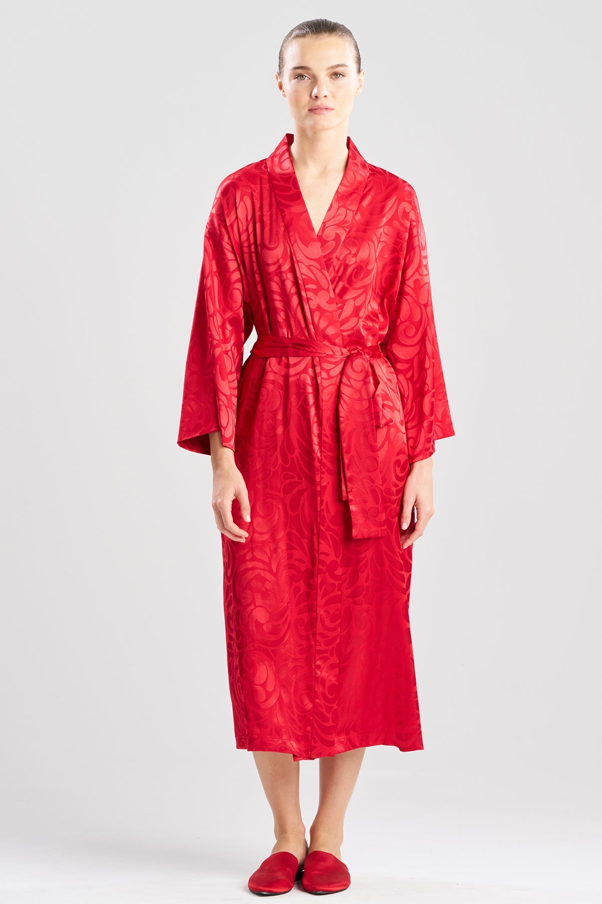 Scroll Satin Jacquard Robe Brocade Red