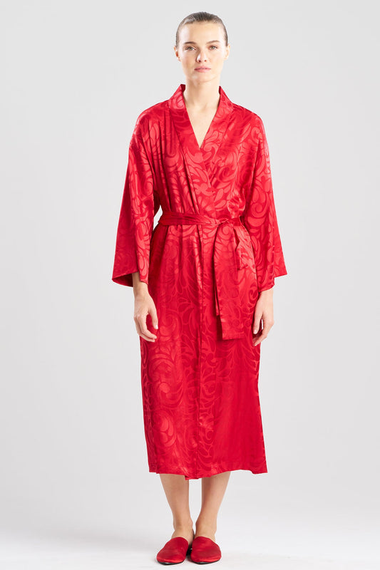 Scroll Satin Jacquard Robe Brocade Red