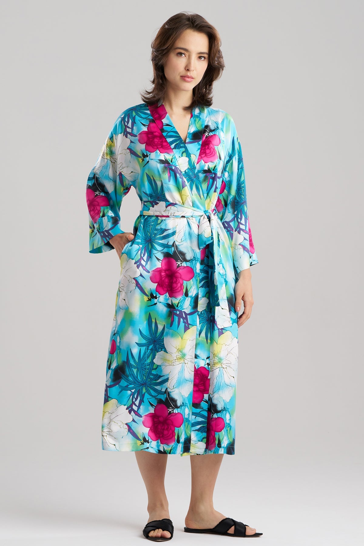 Viva Printed Satin Robe Teal
