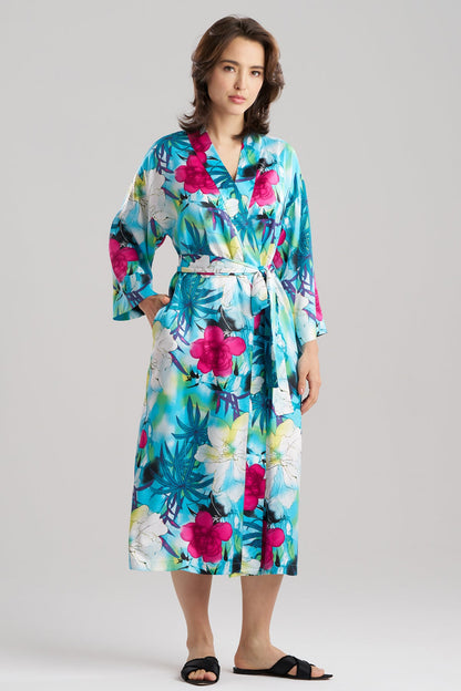 Viva Printed Satin Robe Teal