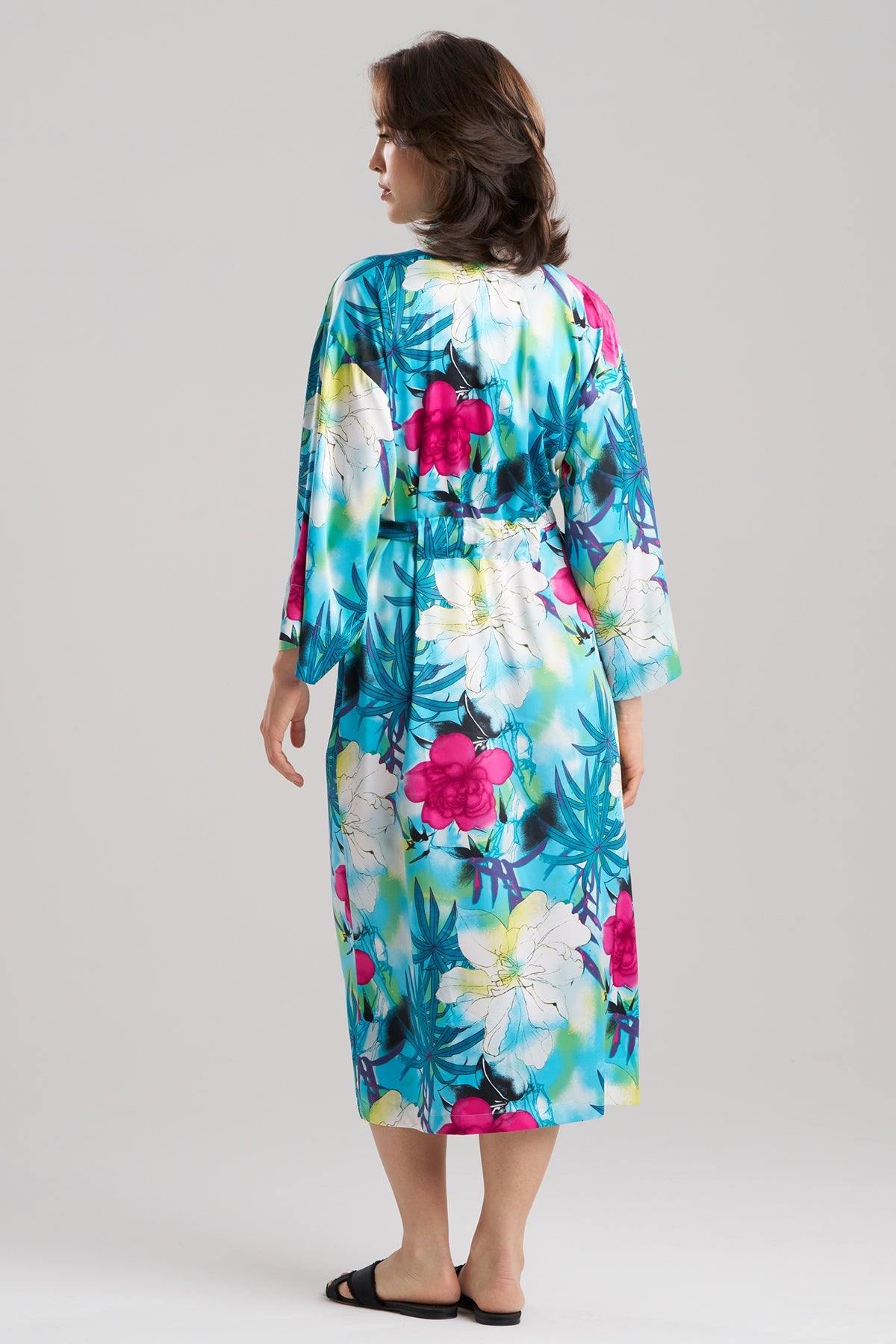Viva Printed Satin Robe Teal