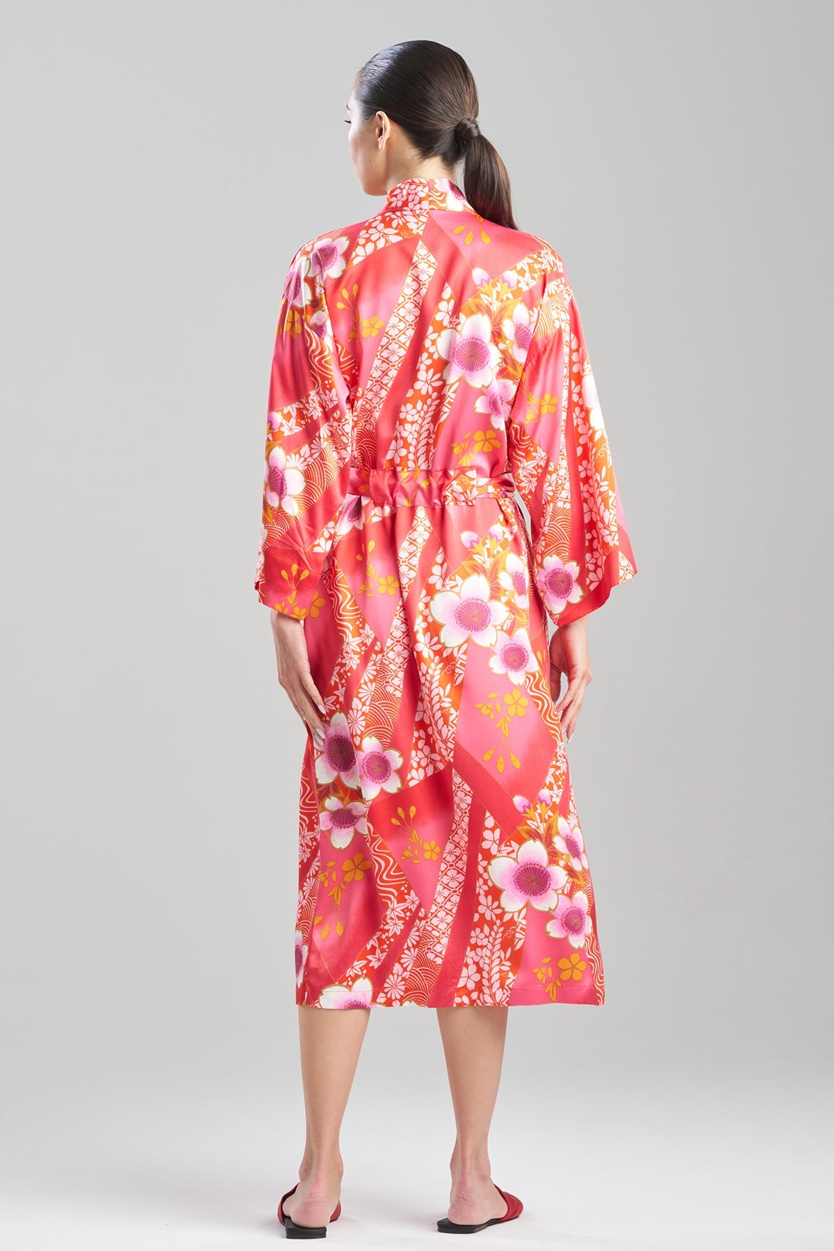 Magnolia Printed Satin Robe Deep Rasberry