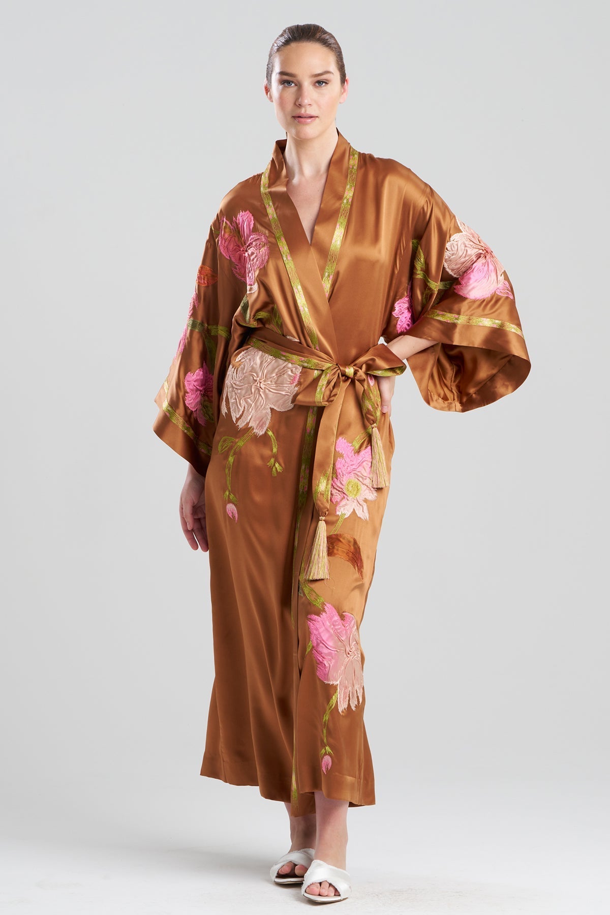 Couture Brushstroke Embroidered Silk Robe Gold Rush
