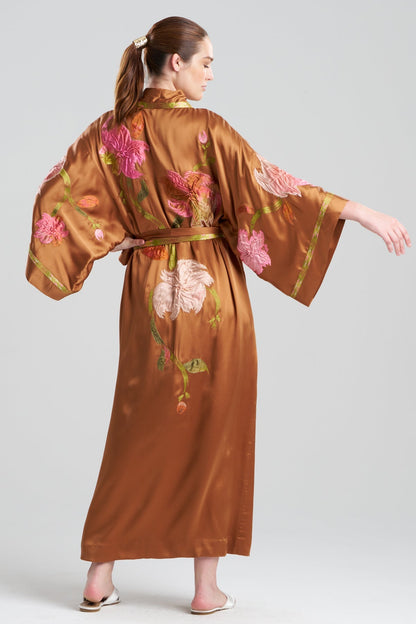Couture Brushstroke Embroidered Silk Robe Gold Rush
