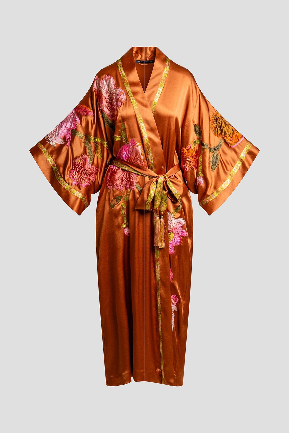 Couture Brushstroke Embroidered Silk Robe Gold Rush