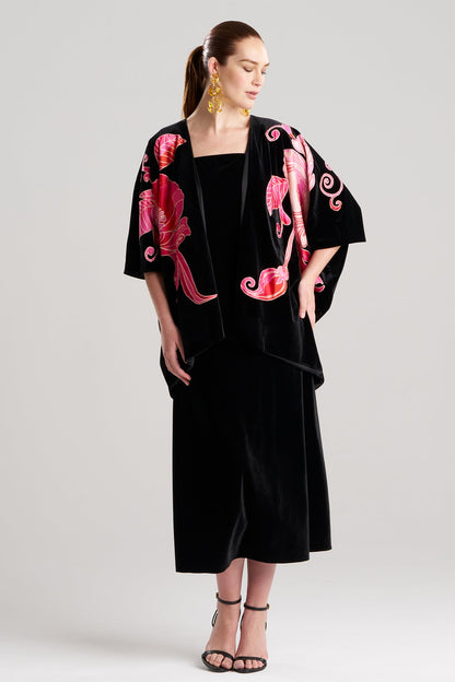 Natalie Velvet Appliqued Cocoon Cardigan Black