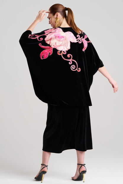 Natalie Velvet Appliqued Cocoon Cardigan Black