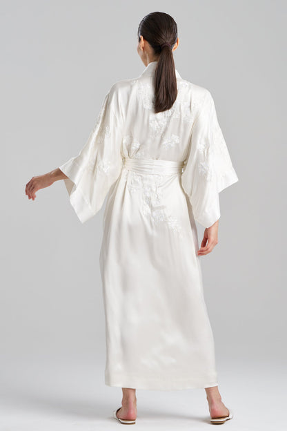 Couture Sakura Embroidered Silk Robe Warm White