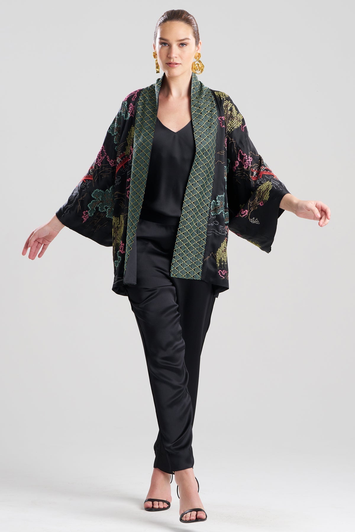 Couture Nara Multi Embroidered Silk Kimono Black Multi