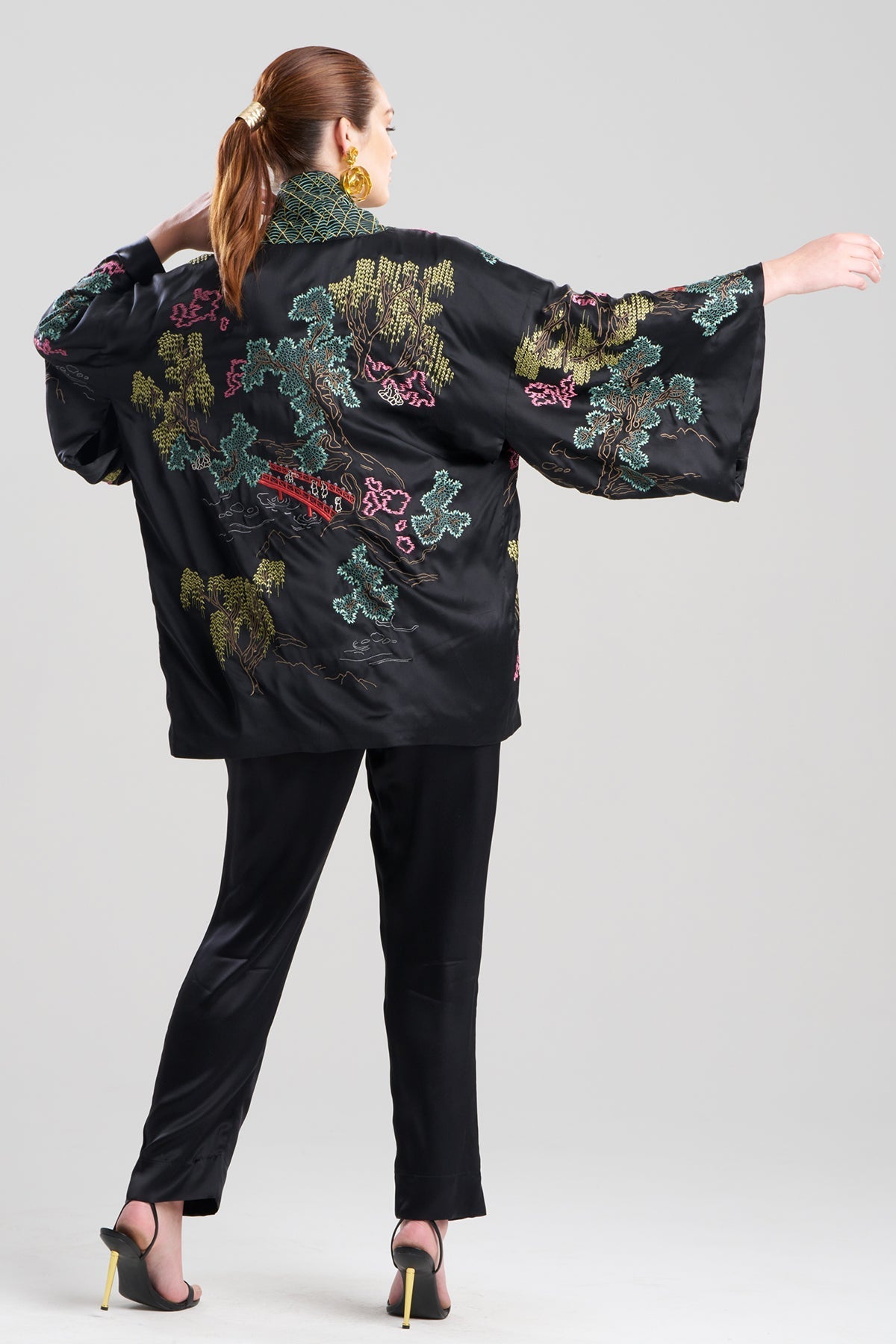 Couture Nara Multi Embroidered Silk Kimono Black Multi