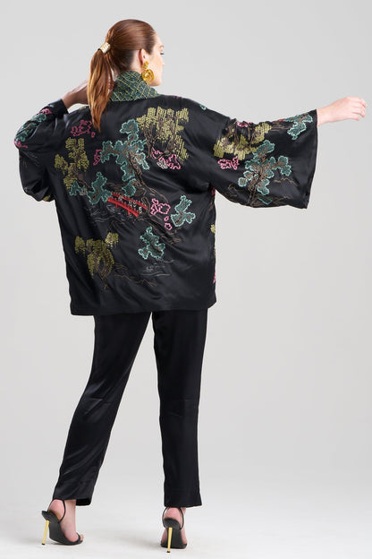 Couture Nara Multi Embroidered Silk Kimono Black Multi