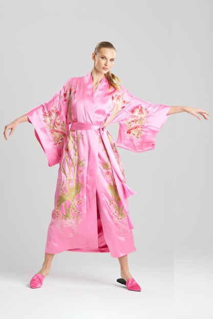 Couture Lotus Embroidered Silk Robe Ice Pink