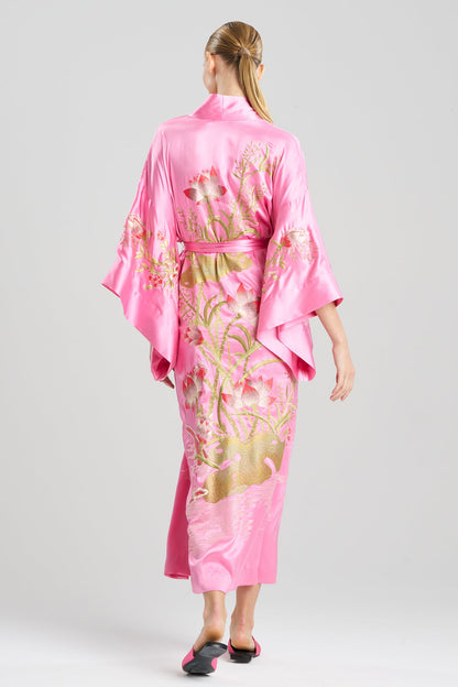 Couture Lotus Embroidered Silk Robe Ice Pink