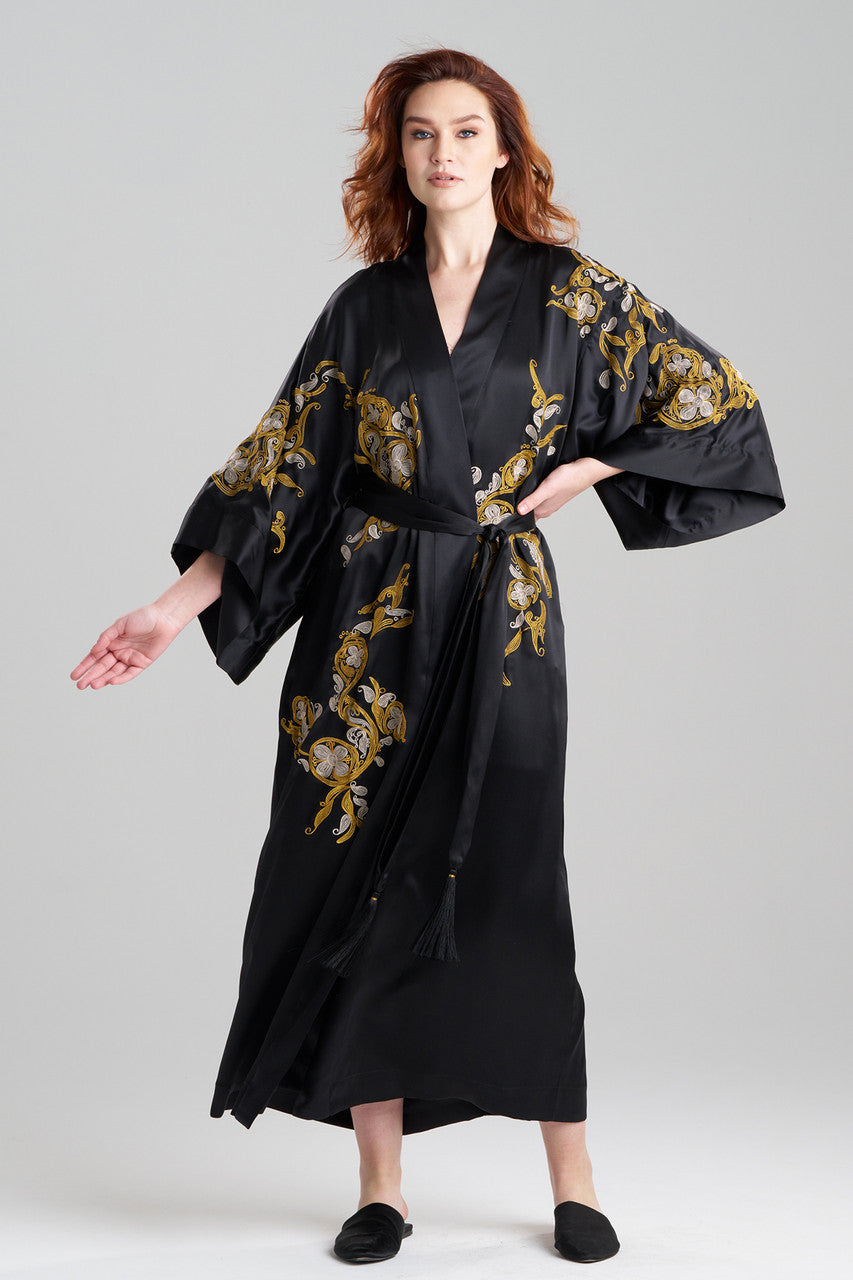 Buy Couture Ottoman Embroidered Silk Robe in Black Online Black