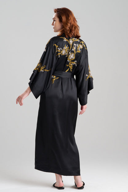 Buy Couture Ottoman Embroidered Silk Robe in Black Online Black