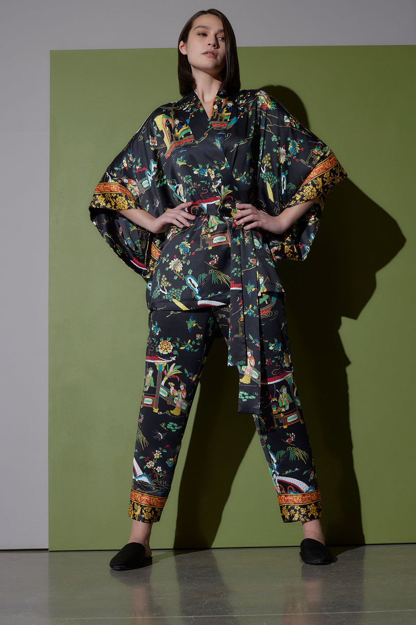 Buy Kana Charm Short Robe in Black Multi Online Black Multi