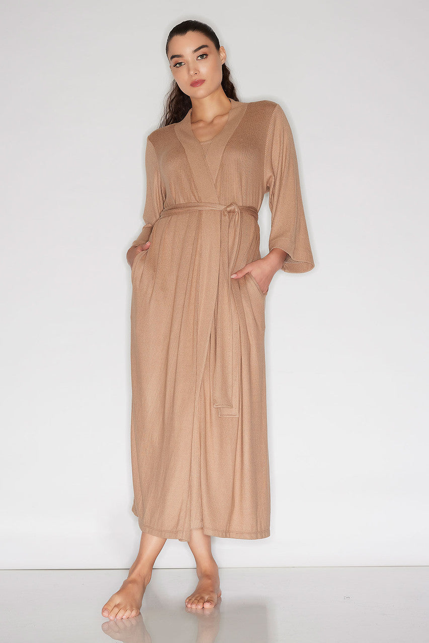 Buy Eden Rib Knit Dream Robe in Latte Online Latte