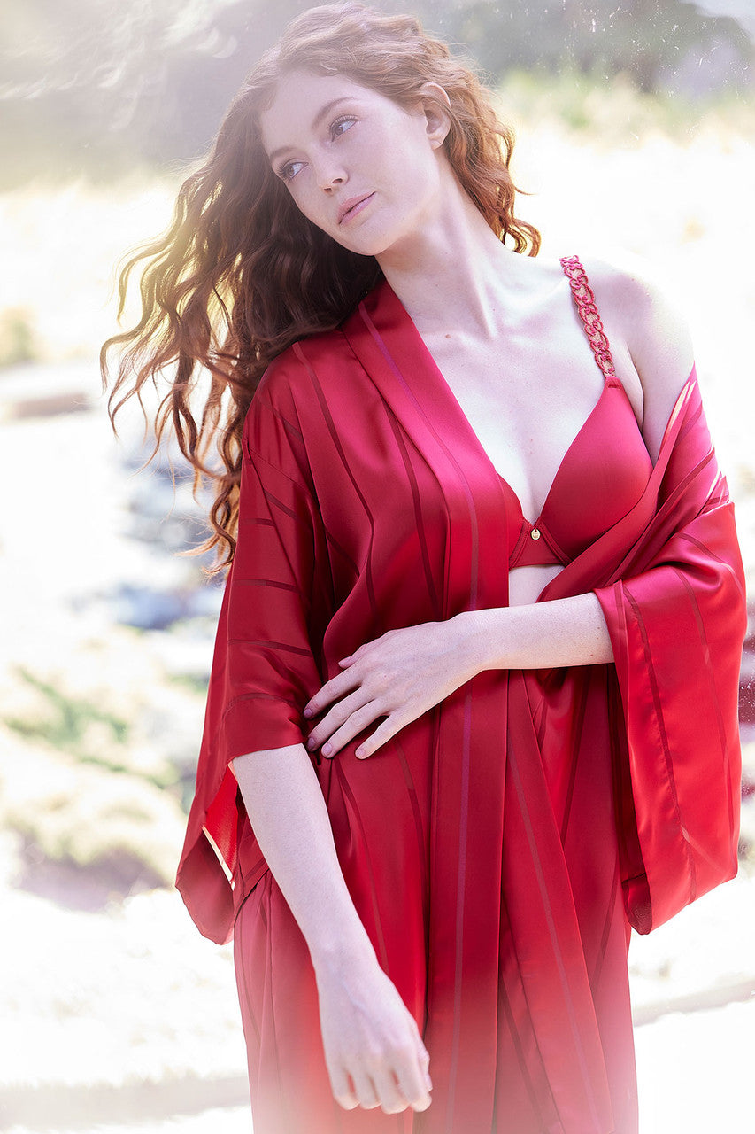 Buy Sheer Stripe Jacquard Wrap in Brocade Red Online Brocade Red