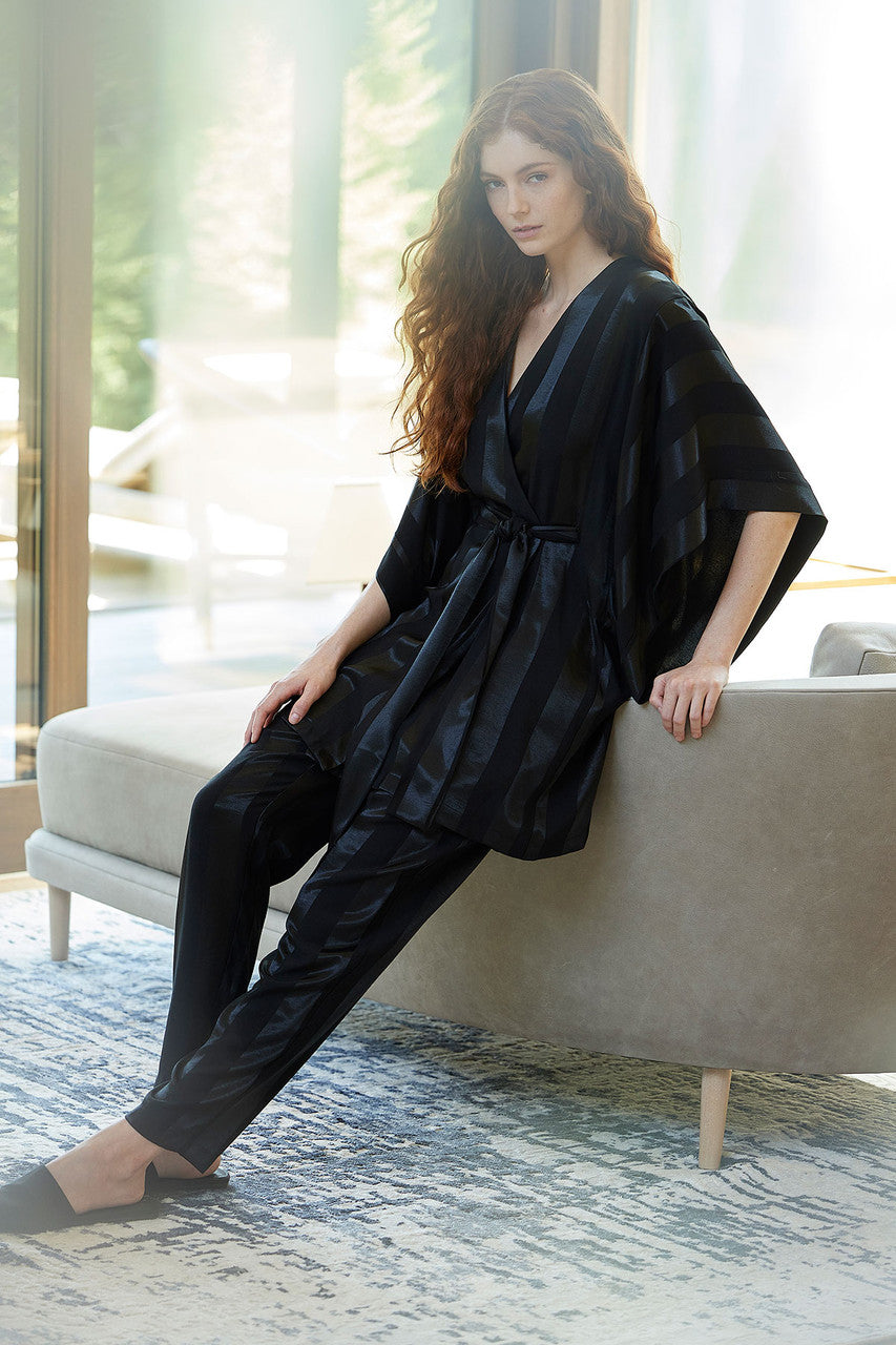 Buy Satin Jacquard Stripe Wrap in Black Online Black