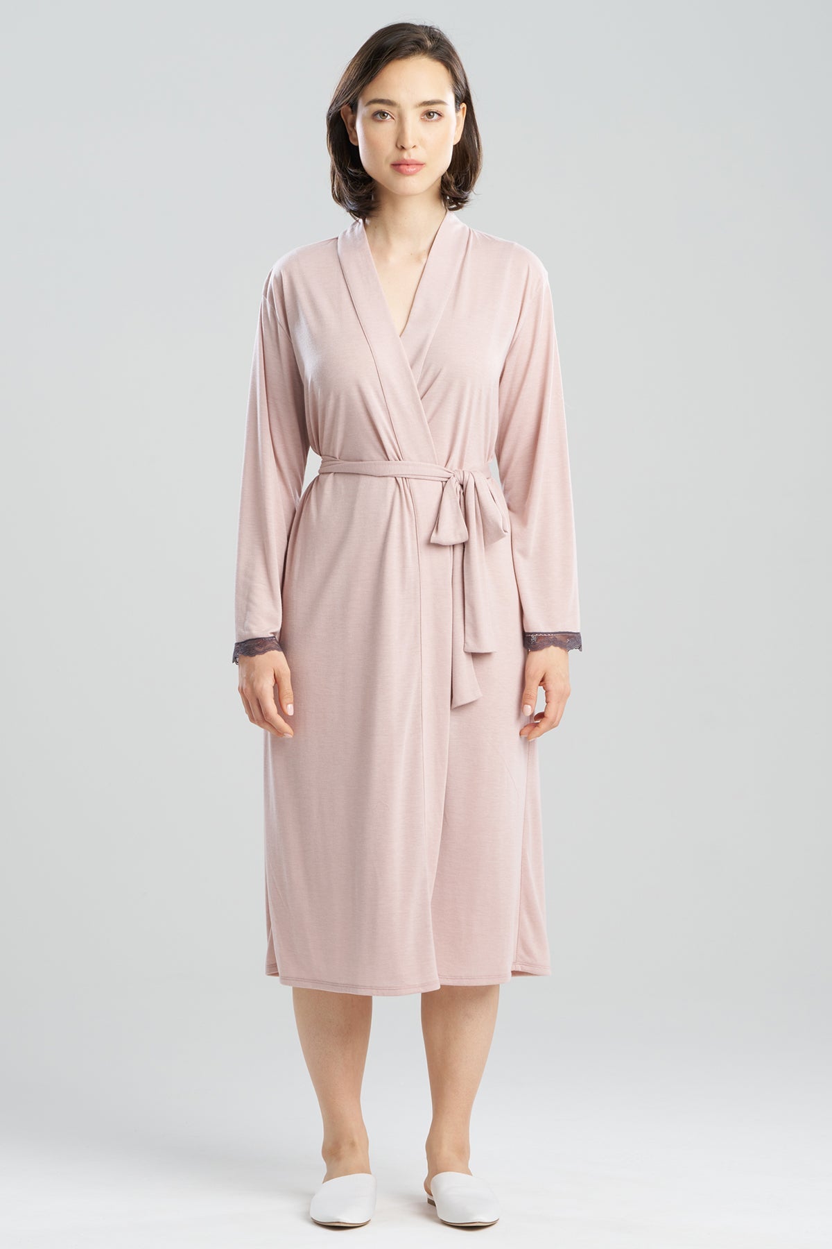 Dhalia Knit Jersey Lace Robe Pale Pink