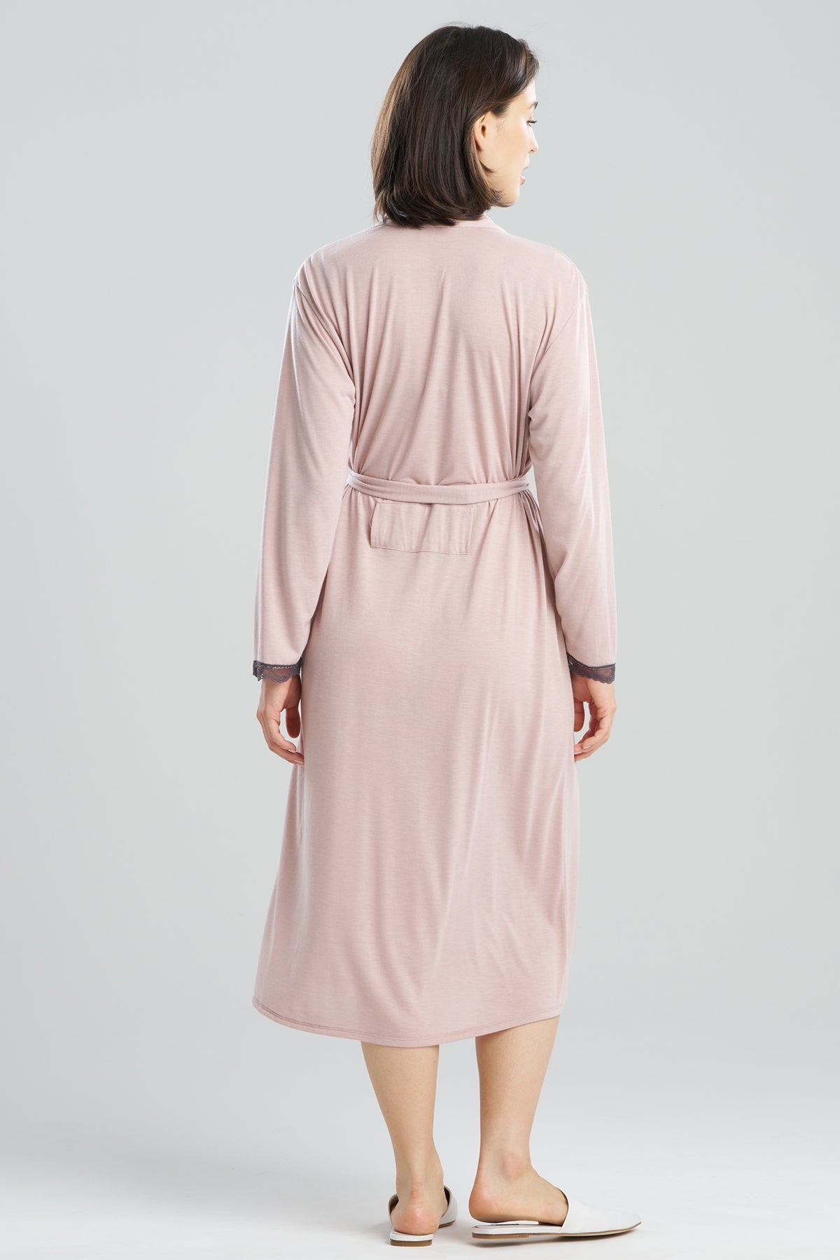 Dhalia Knit Jersey Lace Robe Pale Pink