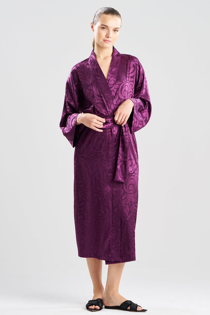 Scroll Satin Jacquard Robe Deep Plum