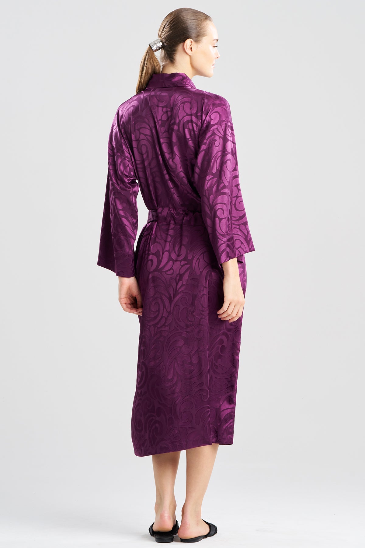Scroll Satin Jacquard Robe Deep Plum