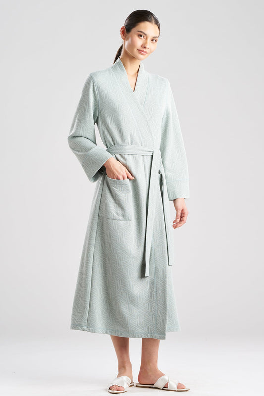 Quilted Geo Knit Jacquard Robe Ocean Mist