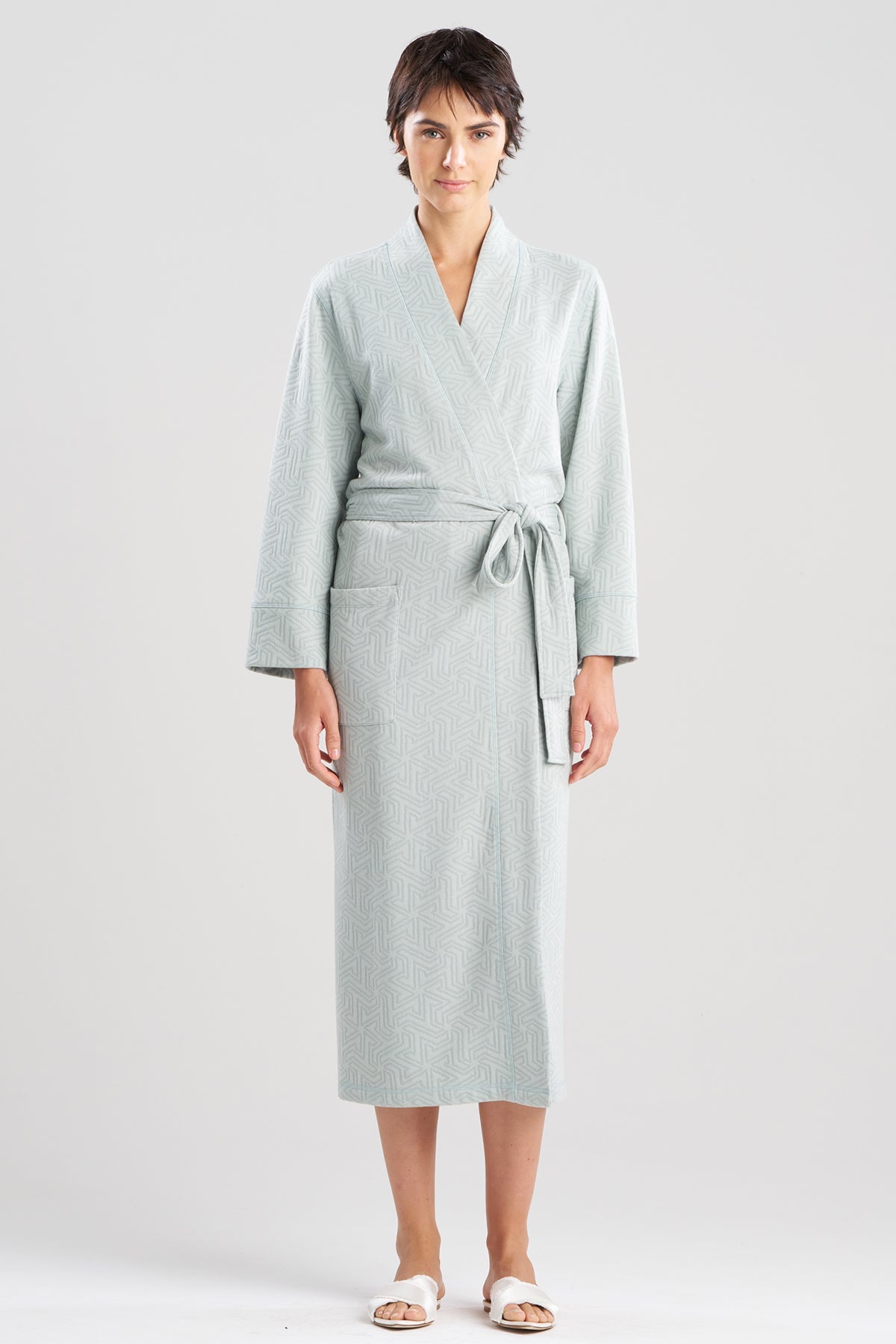 Quilted Geo Knit Jacquard Robe Ocean Mist